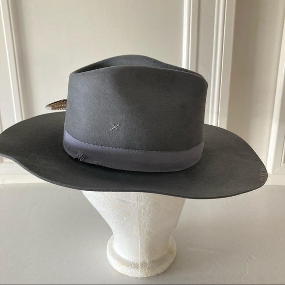 NWT Lovely Bird Malibu x Free People Gray Embroidered Distressed Wool Hat Sz S - Picture 5 of 12